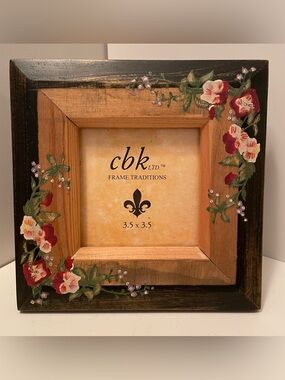 Vintage CBK Ltd. Frame Traditions Square 3.5 X 3.5 Hand Painted Floral Wood